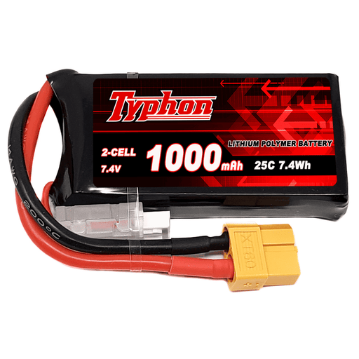 Typhon LiPo Battery 2S 1000mAh 25C 7.4V RC Battery with XT60 Plug for RC Drones, Planes & Cars
