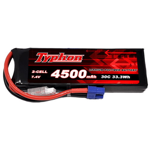 Typhon 4500mAh 2S 30C 7.4V LiPo Battery with EC3 Plug – High-capacity RC battery for plane, heli, car, and boat