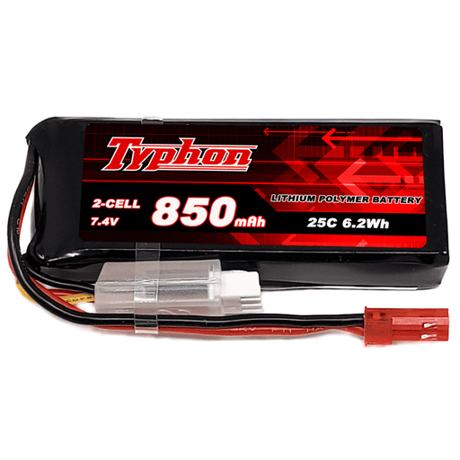 Typhon LiPo Battery 850mAh 2S 25C 7.4V RC Battery with JST Connector for RC Planes, Drones, and Cars