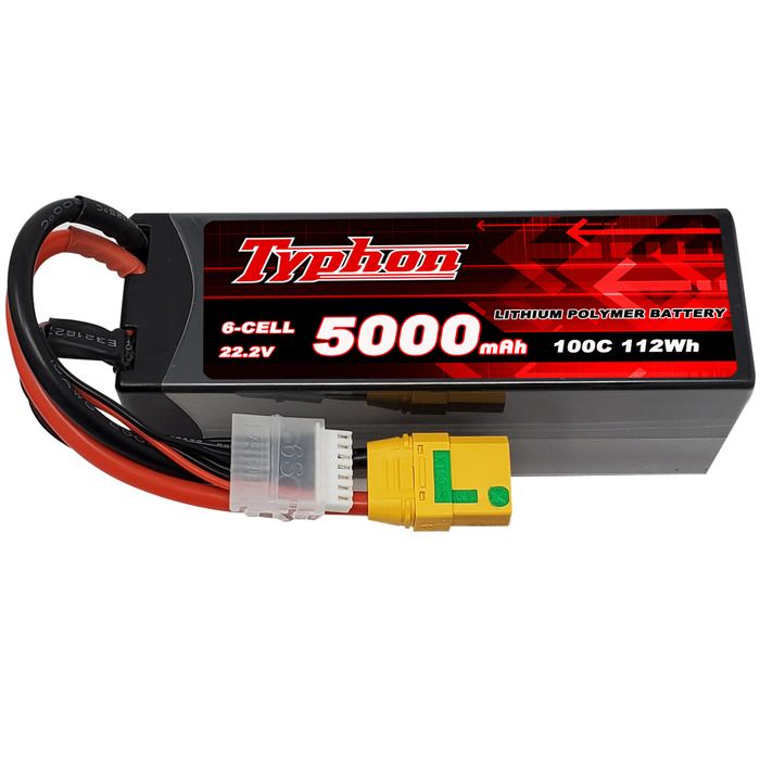 Typhon 6S 22.2V 5000mAh 100C Hardcase Lipo Battery w XT90 for 1/10 / 1/8 scale RC Cars Trucks Buggies Drones